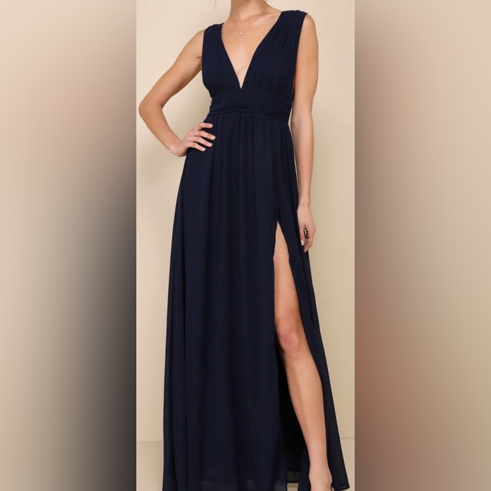 Lulus Heavenly Hues Maxi Elegant Navy Blue Evening Gown-Large